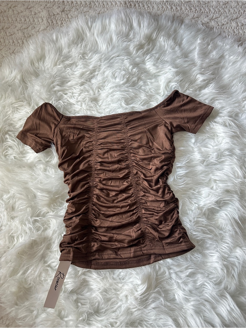 Ruched Off-Shoulder Brown Women's Top